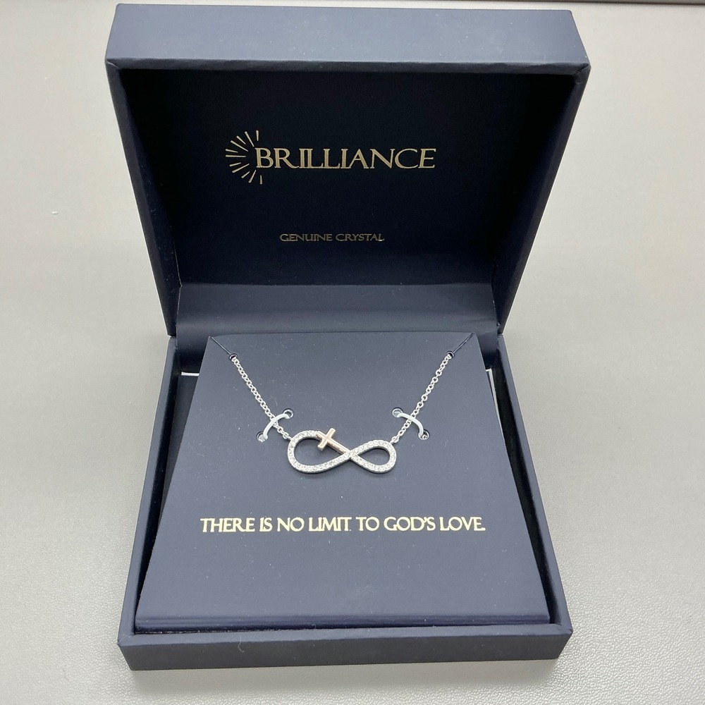 Brilliance Necklace Women Silver Infinity Cross Genuine Crystal Religious Gift